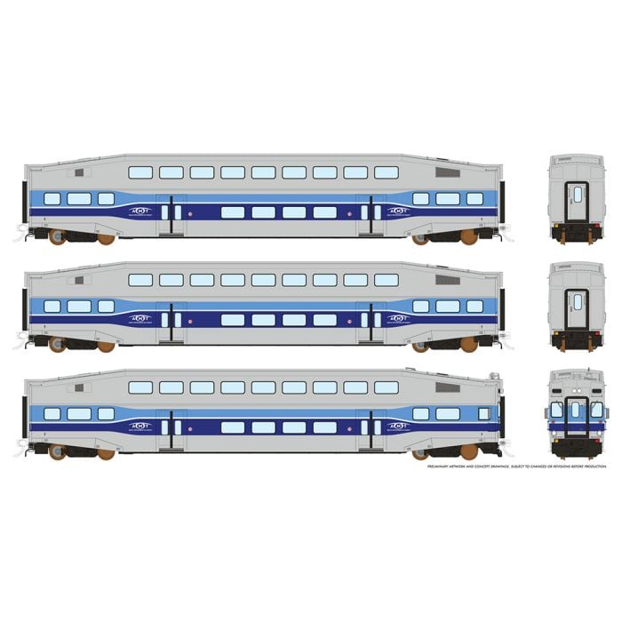 HO Bilevel Commuter Car: AMT Montreal: Set #1 (Cab: 2001 Coaches: 2024 2031)