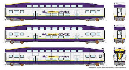 HO Bilevel Commuter Car: West Coast Express: Set #2 (Cab: 109 Coaches: 301 305)