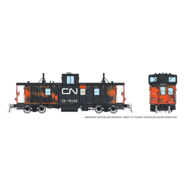 HO Hawker Siddeley Caboose: Canadian National (Weathered Paint 1985+) #79329 [With Track Inspection Lights]