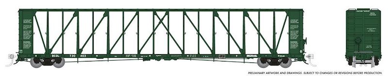 HO NSC Centrebeam Flatcar: BC Rail (Green) #730489