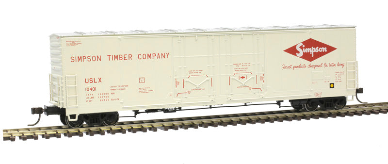 HO Evans 53ft Double Plug Door Boxcar: Simpson Timber Company #10407