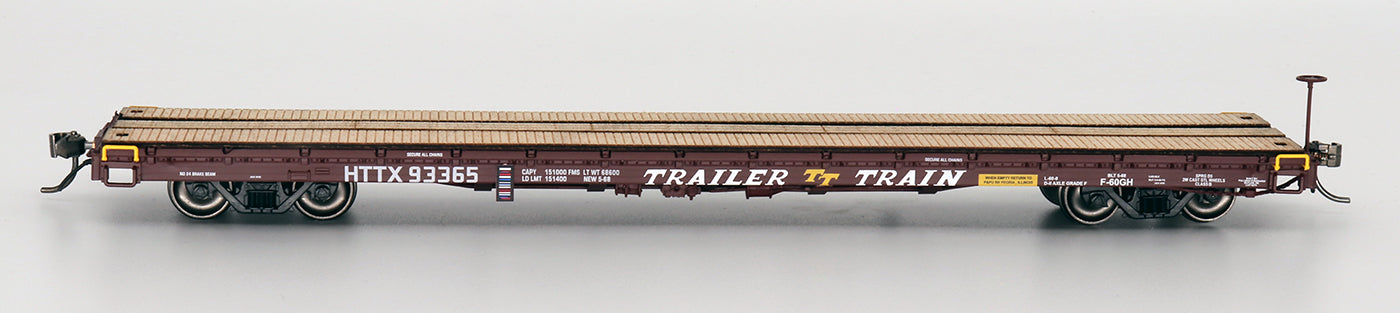 HO 60' Wood Deck Flat Car: HTTX (Brown Trailer Train) #92723