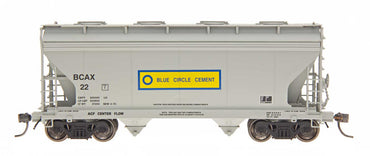 HO ACF 2-Bay Hopper: Blue Circle Cement #1