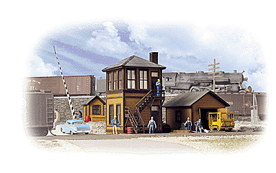 HO Interlocking Tower, Speeder Shed, Shanty (Yellow Ochre w/Oxide Brown Trim) -- Assembled