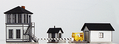 HO Interlocking Tower, Speeder Shed, Shanty (Two-Tone Gray) -- Assembled