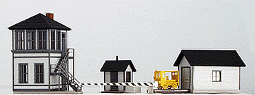 HO Interlocking Tower, Speeder Shed, Shanty (Two-Tone Gray) -- Assembled