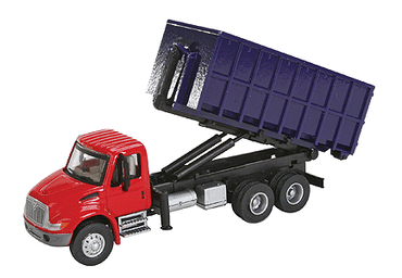 HO International 4300 Dual-Axle Dumpster Truck (Red Cab / Blue Dumpster)