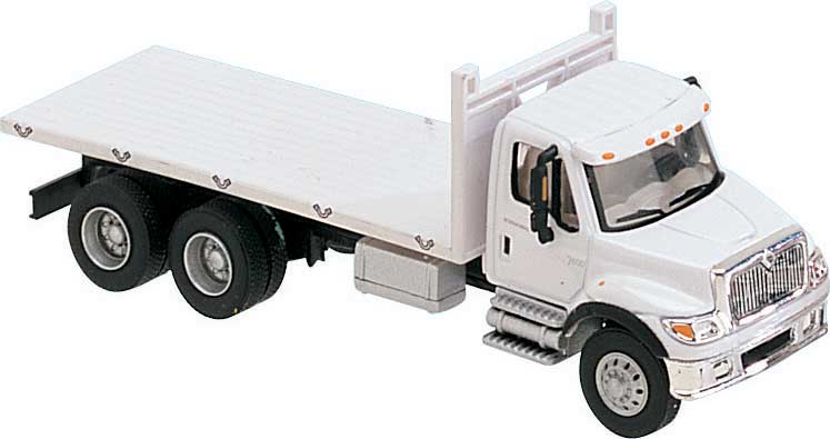 HO International 7600 3-Axle Flatbed (White w/ Railroad Decal)