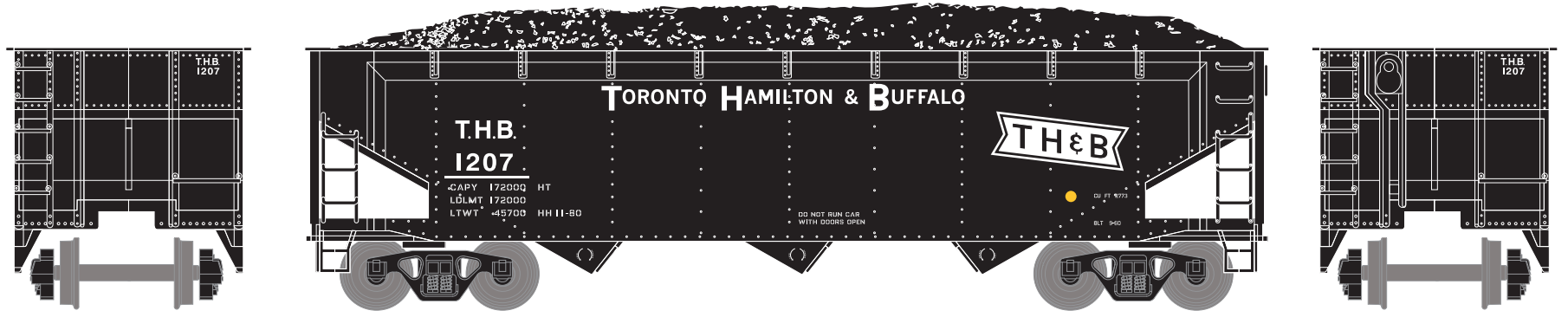 HO 40ft 3-Bay Offset Open Hopper (Set of 4): TH&B #1218, 1233, 1249, 1222