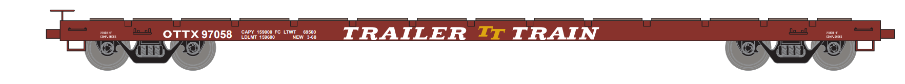 HO 60ft Flatcar: Trailer Train (Brown Logo) #97058