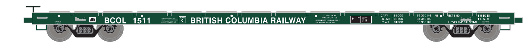HO 60ft Flatcar (Set of 3): British Columbia Railway #1519, 1546, 1558