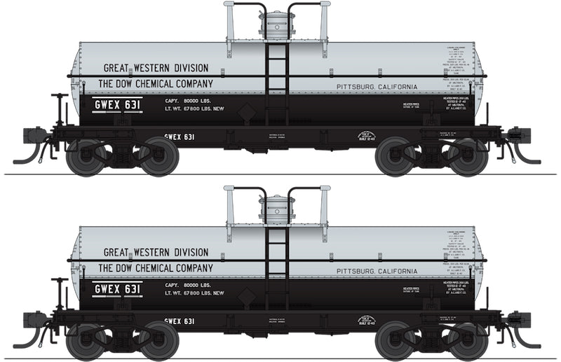 HO 6000 Gallon Tank Car (Set of 2): Dow Chemical #631, 632